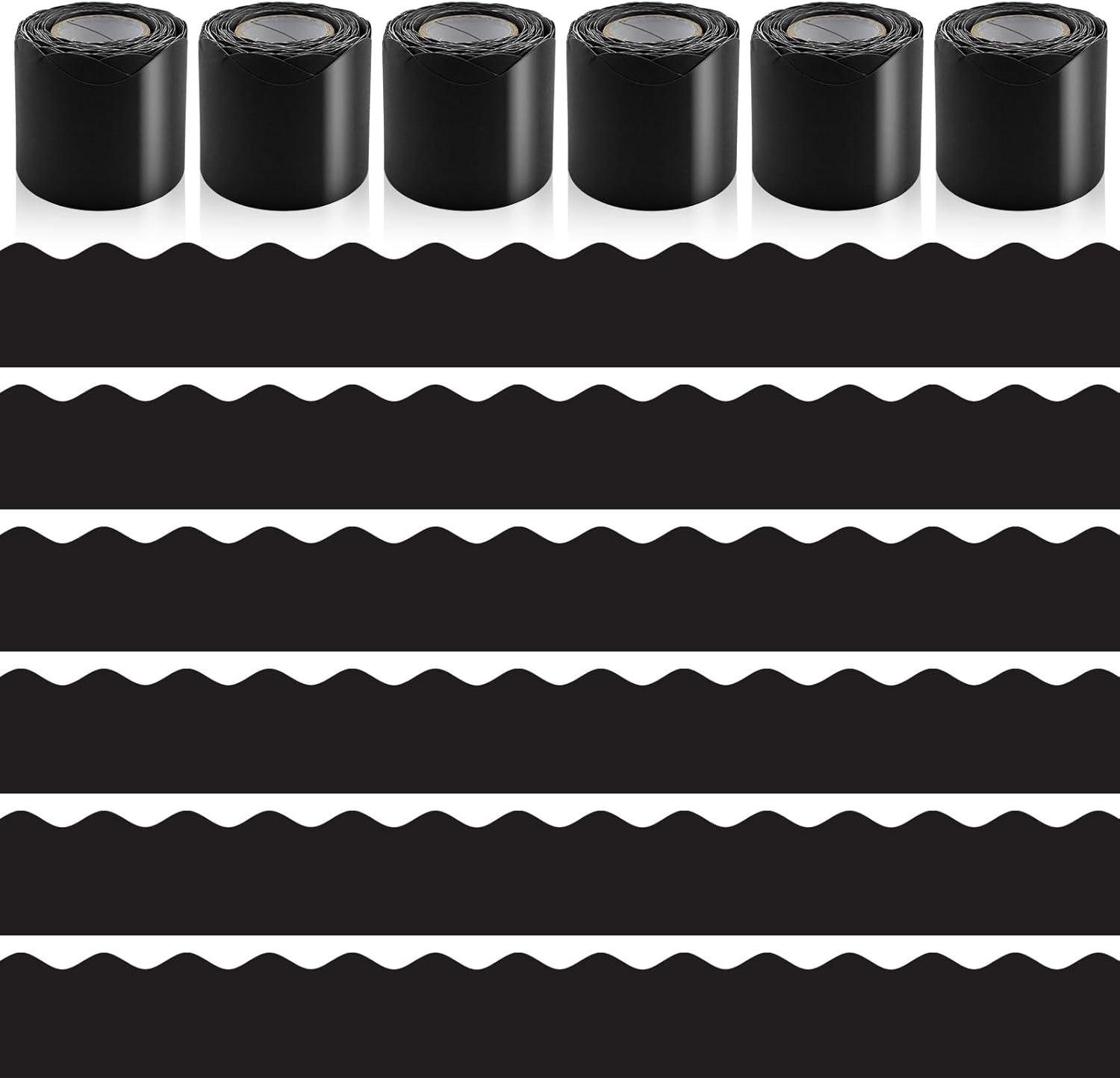 6 Rolls 196.8 Ft Bulletin Board Borders - Black Classroom Borders for Scalloped Bulletin Board Trim - Teacher Border for School, Classroom, Office, Poster, Home & Party Decorations