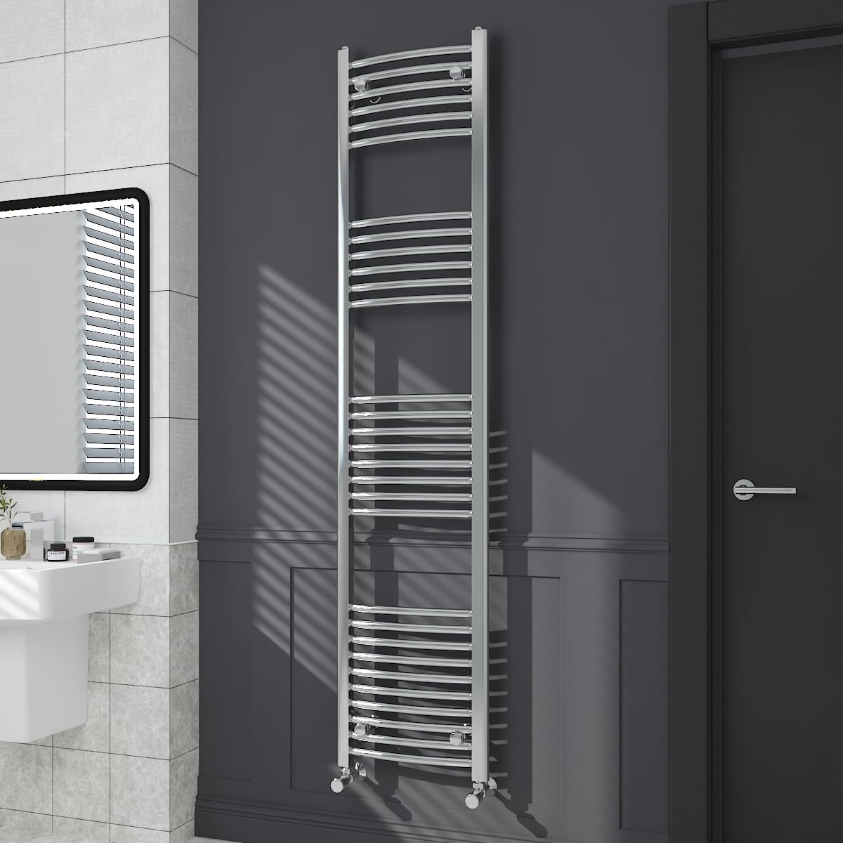 Warmehaus Chrome Contemporary Curved Bathroom Heated Towel Rail Radiator Rad 1800 X 400Mm