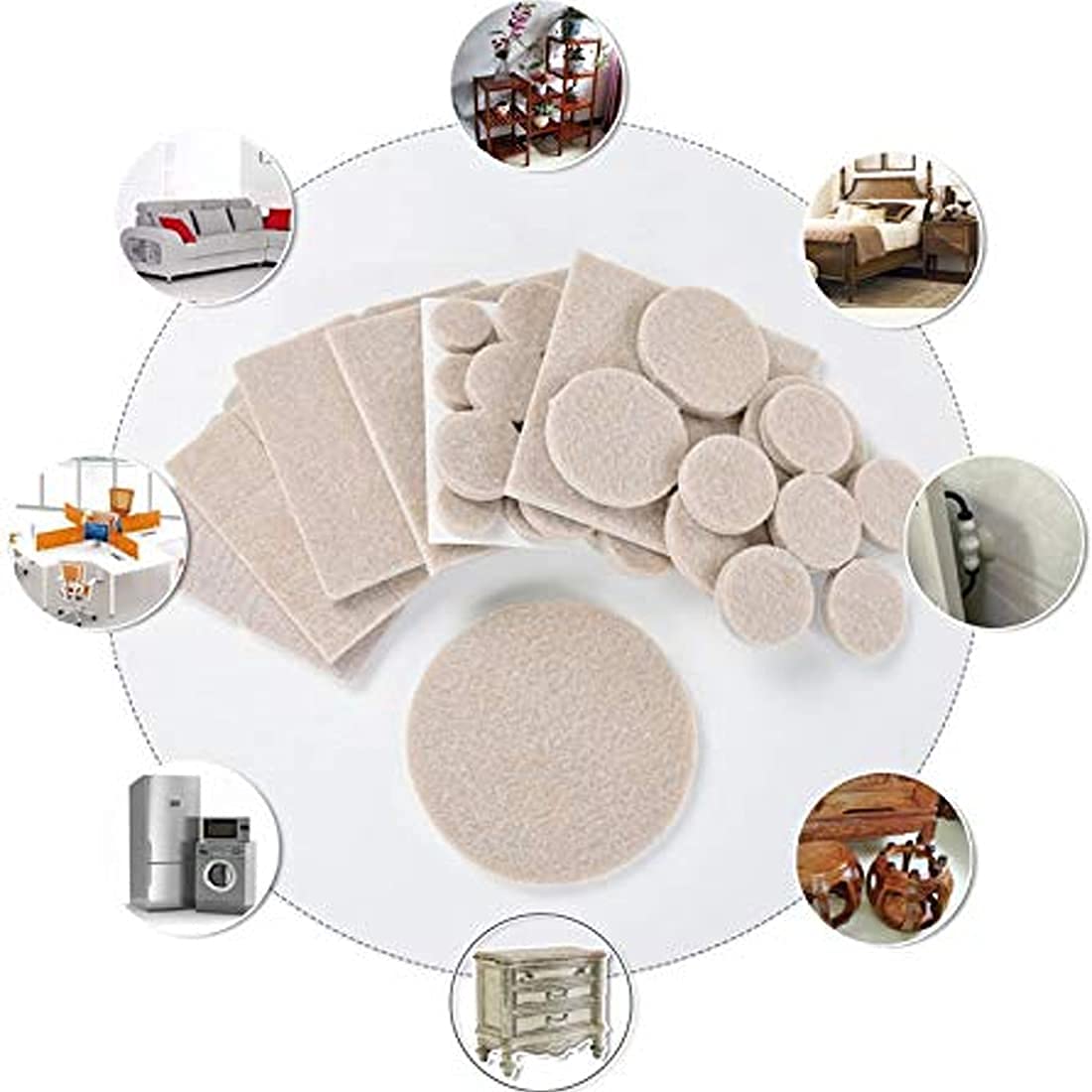 Hyderon 80 Pcs Self Sticking Round Felt Pads Non Skid Floor Protector Furniture Pad Noise Insulation Pad Floor Bumper, Beige 4