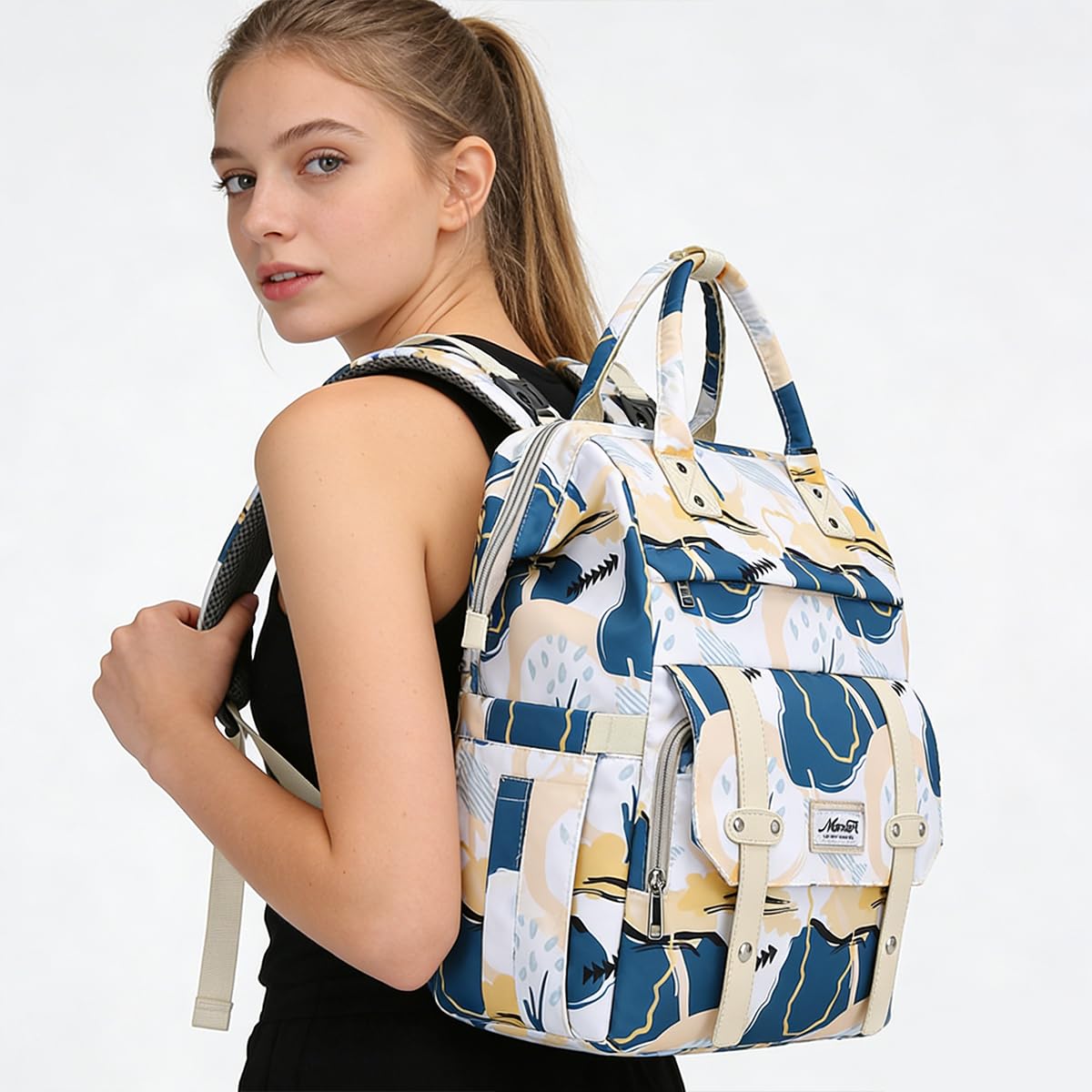 SONARIN Versatile Moda Zaino Fasciatoio,Grande Capacità Impermeabile Borsa per Pannolini Zaino Mamma Borsa Fasciatoio da Viaggio Portatile con 3 Tasche Termiche & Porta USB(Blu)