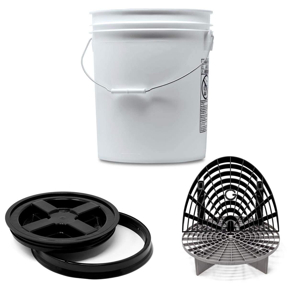 Detailmate professionelles Wasch Eimer Set: Magic Bucket Wascheimer 5 GAL (ca. 20 Liter), Gamma Seal Eimerdeckel schwarz, GritGuard Schmutz Einsatz Silber, GritGuard Washboard schwarz