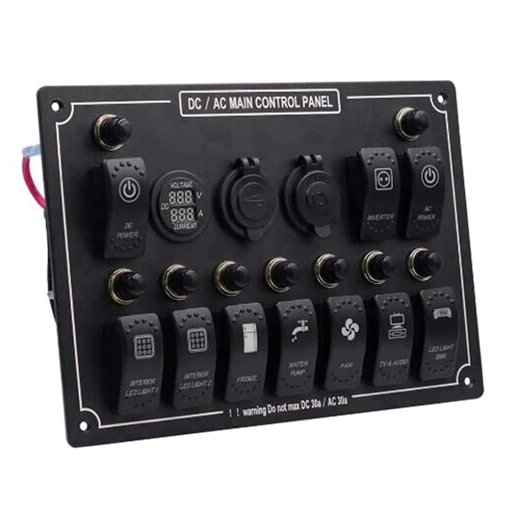 Wodoszczelny 10-biegowy panel do nawigacji Rocker Switch z 12 V-24 V LED woltomierz Dual USB ładowarka do gniazda zapalniczki samochodowej, do samochodów ciężarowych, SUV-ów
