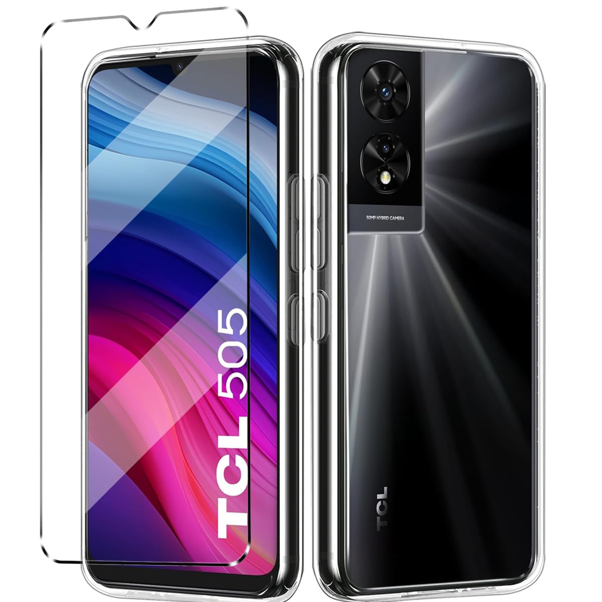HuiYouMY [2 In 1] Case Compatible With TCL 505 Cover With 1 Pack Tempered Glass Screen Protector For TCL 505, Slim Fit Soft TPU Shockproof Anti-Scratch Phone Case Cover - XS40 - View #4
