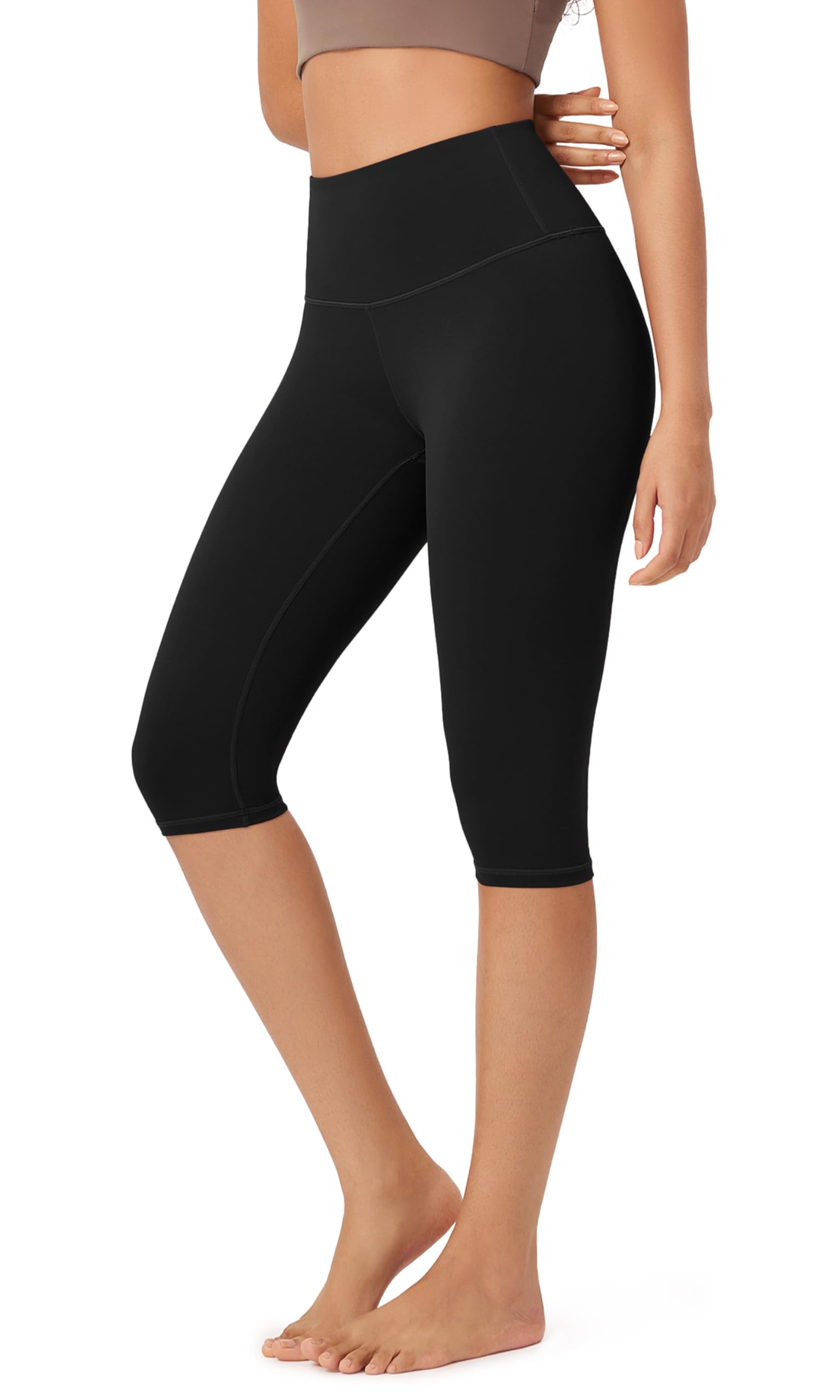 ODODOSODLEX High Waist Knee Length Workout Capris for Women, 14" /19" Tummy Control Athletic Running Capri Leggings