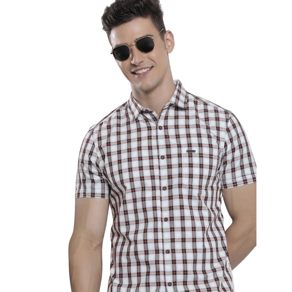 the indian garage co Men's Cotton Slim Fit Checkered Half Sleeves Cutaway Collar Casual Shirt-picture-25