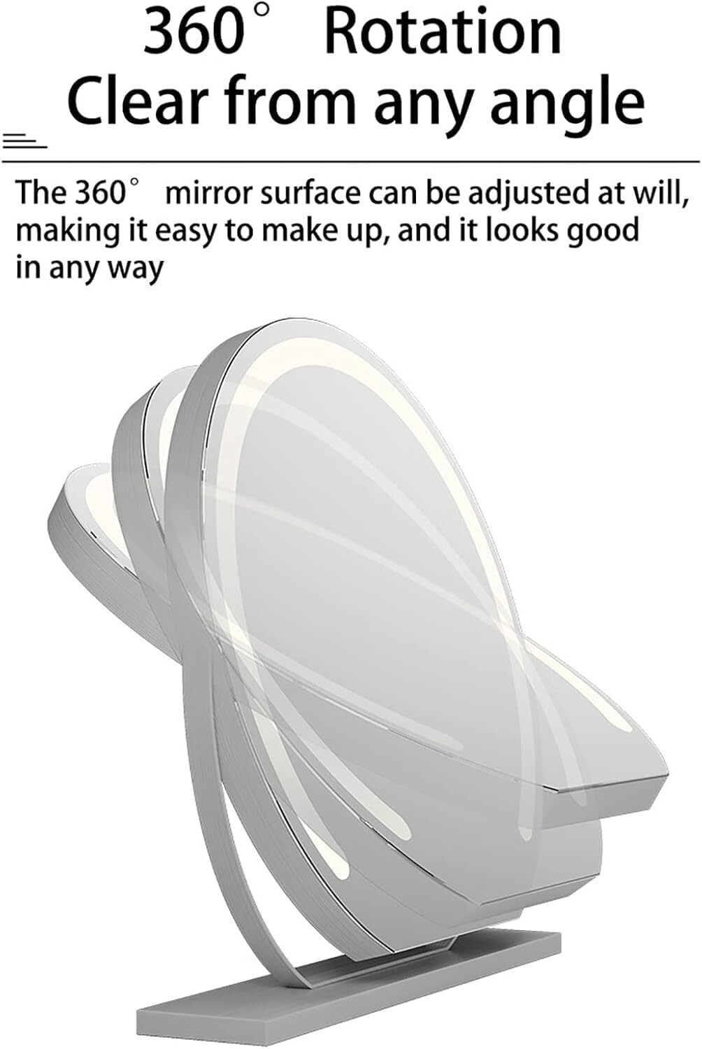 Schminkspiegel mit Beleuchtung, Beleuchtung einstellbar, 360° drehbar, Smart-Spiegel mit induktivem Touch-Schalter, Tischspiegel für Schlafzimmer und Ankleidezimmer(Silver,50x50cm)