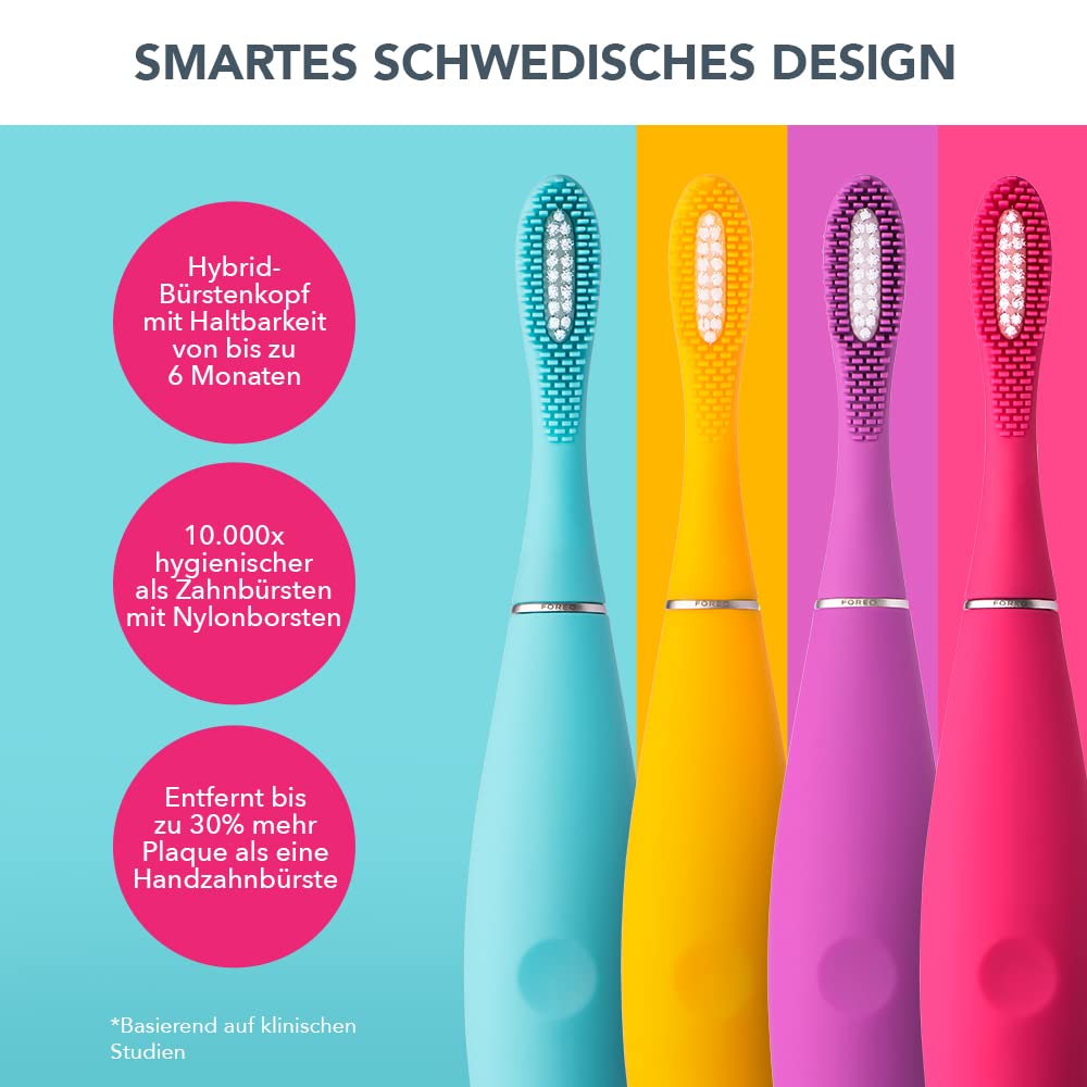 FOREO ISSA kids ultrahygienische elektrische Schallzahnbürste aus Silikon, Kinderzahnbürsten 5–12, Zähne, Zahnfleisch, Wangen & Zunge, Mundpflege, wasserdicht, 265 Tage/USB-Aufladung, 2 Jahre Garantie