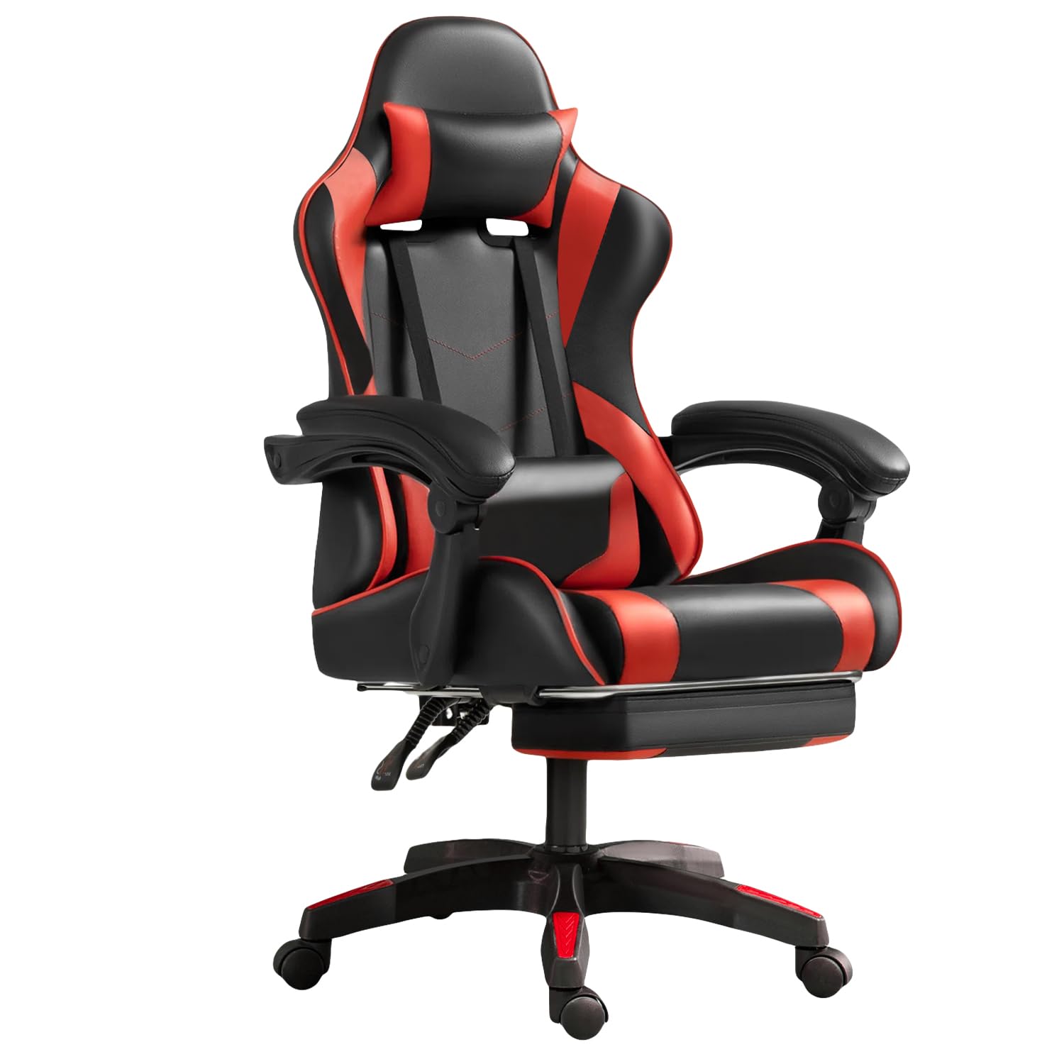 Frixovel Chaise Gaming, Siège de Bureau réglable, Fauteuil Gaming avec Repose-Pieds télescopique (Noir et Rouge)