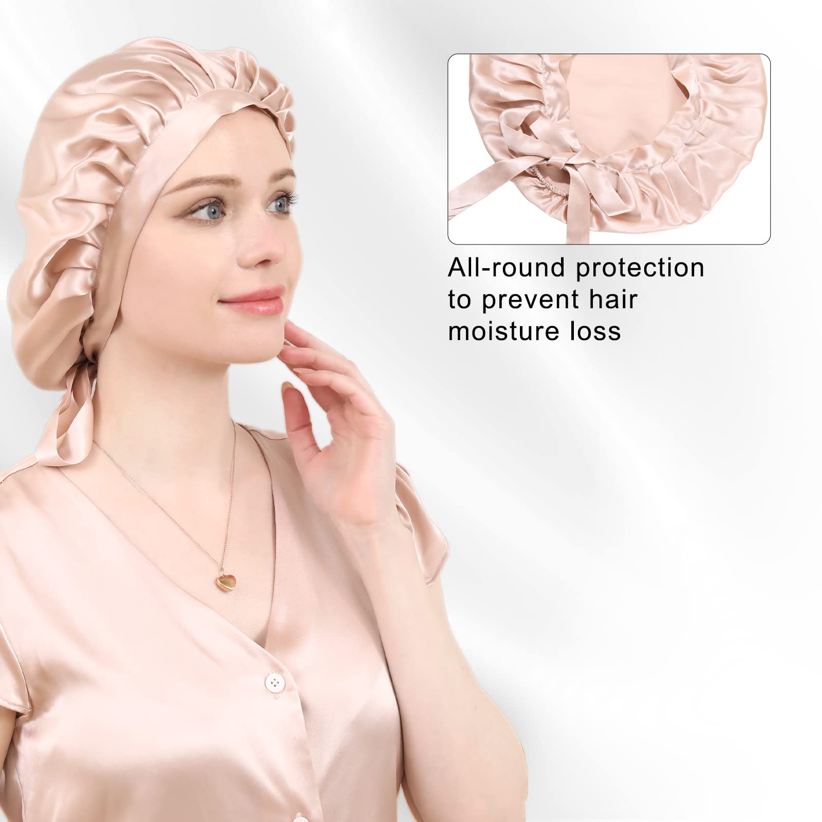 DAISYSILK Gorro de seda de morera 100 % para dormir, envoltura para el cabello para mujer, gorro de dormir antiencrespamiento con elástico que se mantiene en la cabeza