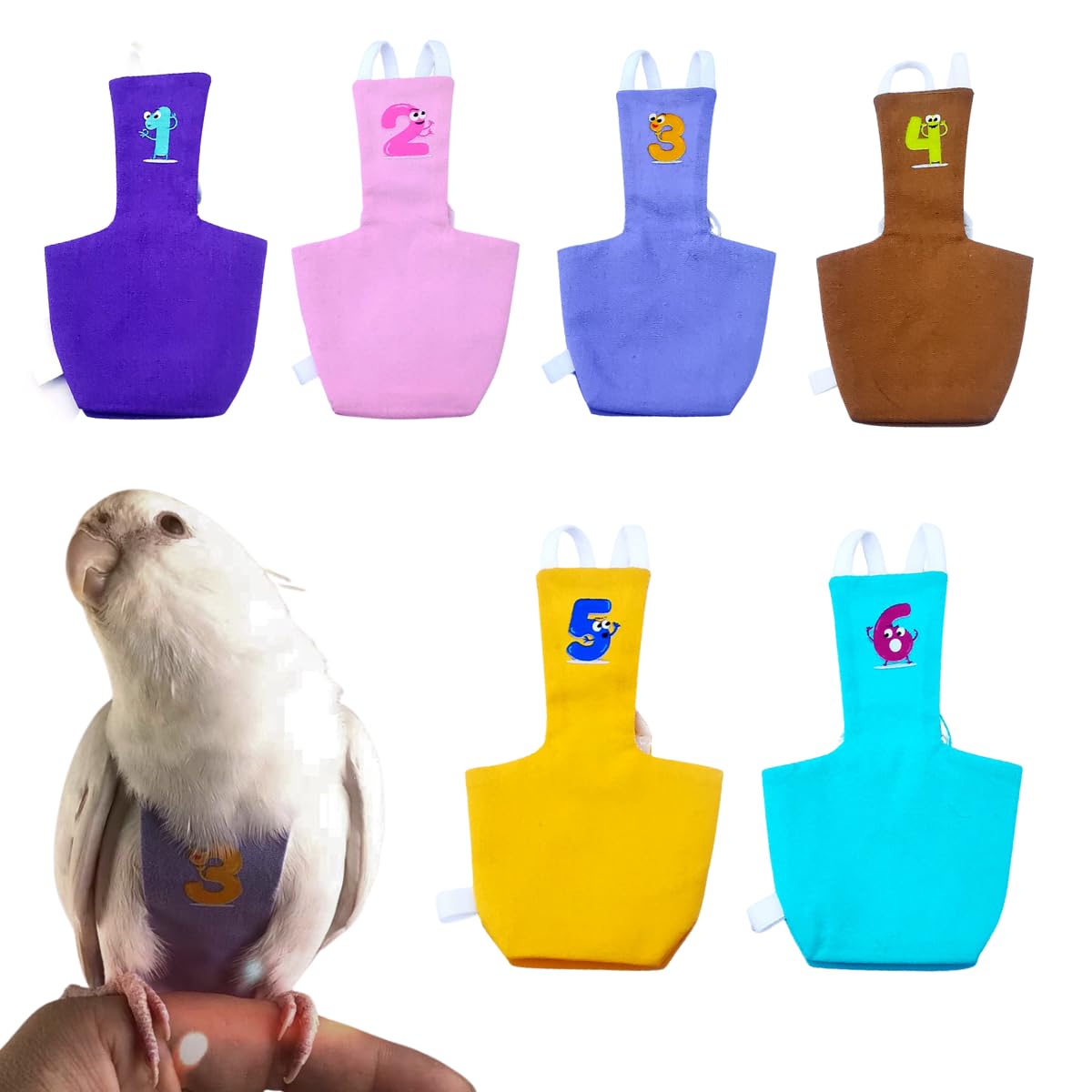 Bird Diaper Protective Parrot Nappy - 6 Pack, Reusable Flight Suit with Waterproof Inner Layer, Washable Cute Urine Wet Suit for Cockatiel Conure