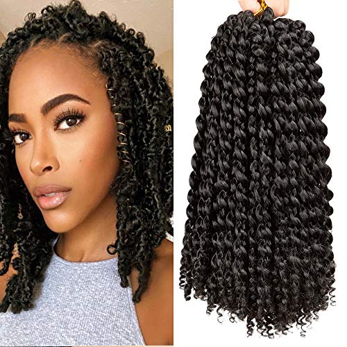 Butterfly Locs 14 Inch Synthetic Passion Twist Hair 7 Packs Water Wave Crochet Braids Passion Twist Braiding for Crochet Hair Nature black #1B