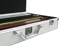 Vista 9 de Set - Azulejos blanco/burdeos, brazos de empuje clásicos - Caja Mahjong de aluminio plateado