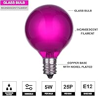 Vista 2 de Paquete de 25 bombillas de repuesto G40, bombillas de vidrio incandescente de 5 W 120 V, para tira de luces E12 para exteriores, rosa esmerilado