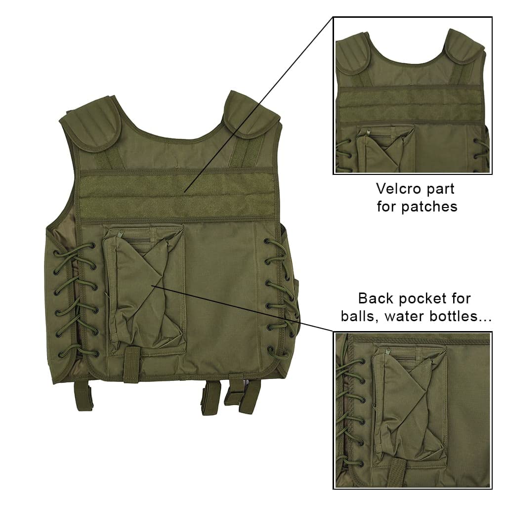 Chaleco táctico de Airsoft USMC US Army/con Funda/Paintball/Material: Tejido de Cordura de Alta Resistencia/Color: Verde (OD)
