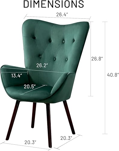 Miniatura 2 de FurniutreR Moderno sillón de terciopelo con respaldo alado, con tapizado y respaldo alto, patas de madera maciza para sala de estar, dormitorio,