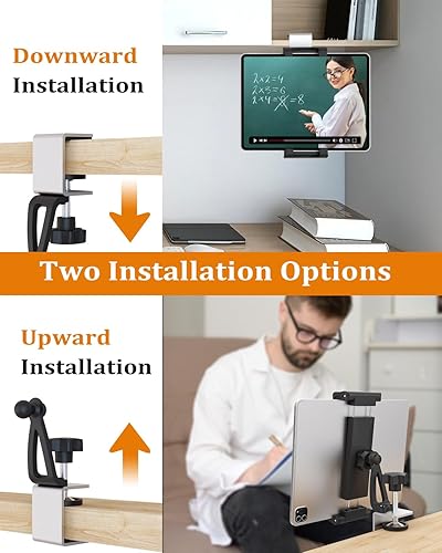 Miniatura 4 de Soporte para tablet debajo del gabinete, soporte para tableta de cocina con base de abrazadera de metal Sdurdy, soporte para tableta de escritorio