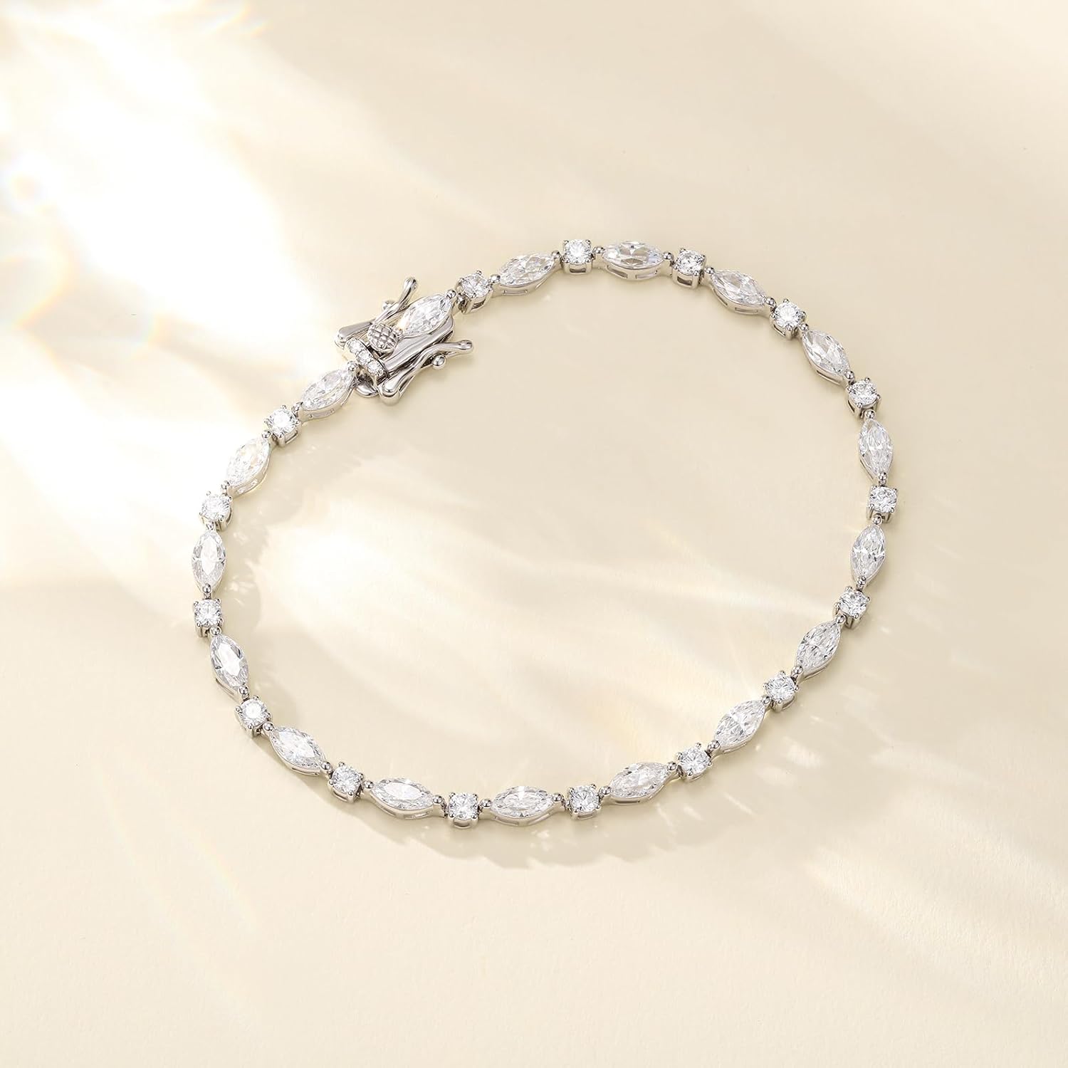 FANCIME Marquise Melody Tennis Bracelets Sterling Silver 3mm CZ Bracelets Charm Fine Jewelry Birthday Gifts for Women 7.2" - Image 5