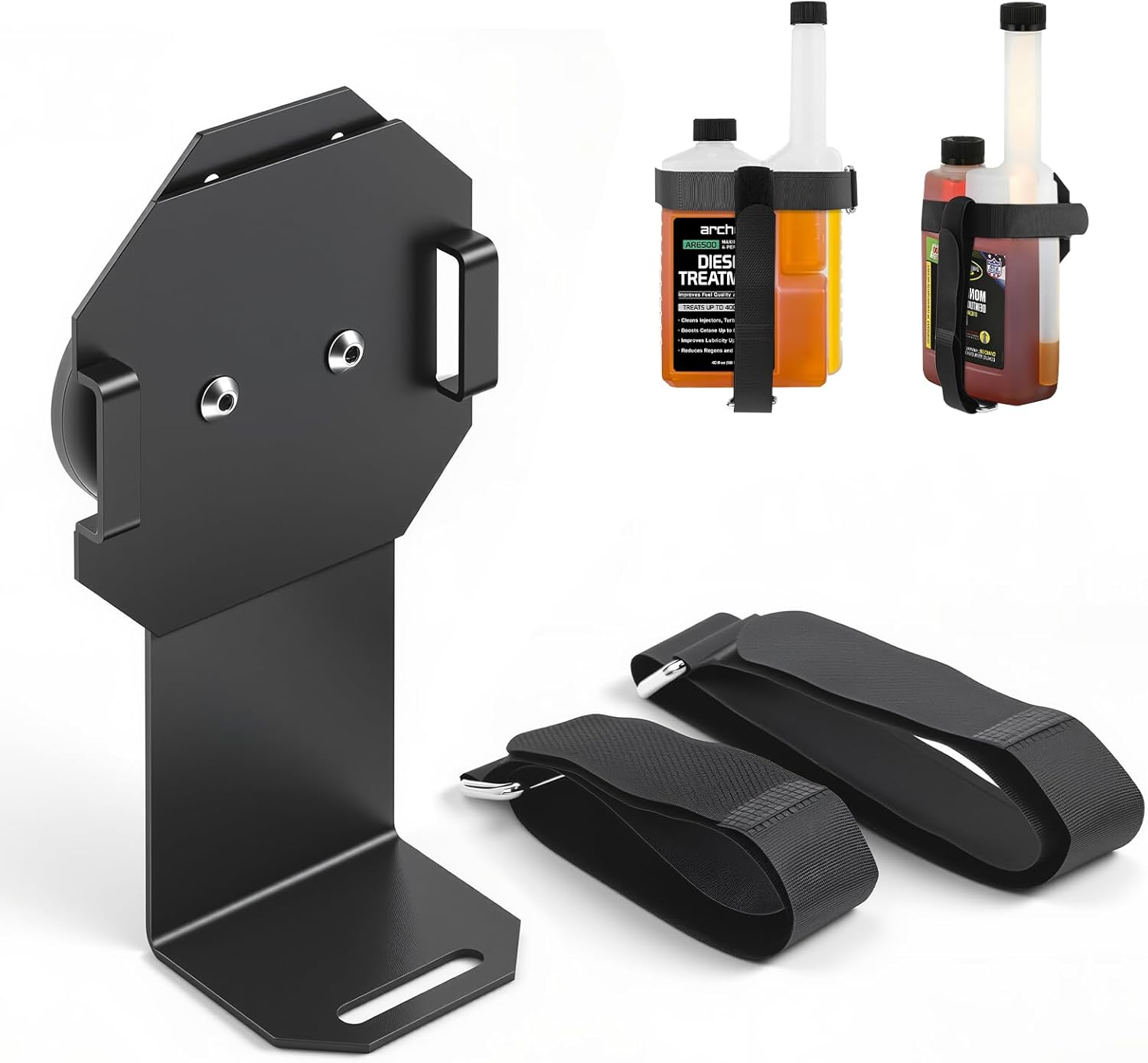 Universal Magnetic Diesel Additive Holder Heavy Duty for 16oz to 64oz, Strong Magnet Fuel Additive Bottle Holder with Non-Scratch Fits for Archoil, Hot Shot‘s for Trucks, Tractors