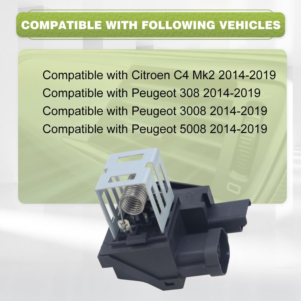 Résistance de moteur de ventilateur CVC, compatible avec Peugeot 308, 3008, 5008 (2014-2019), Citroën C4 Mk2 (2014-2019), remplace 1267J6, 1267.J6, 1267J4, 9662872380, 9663558880