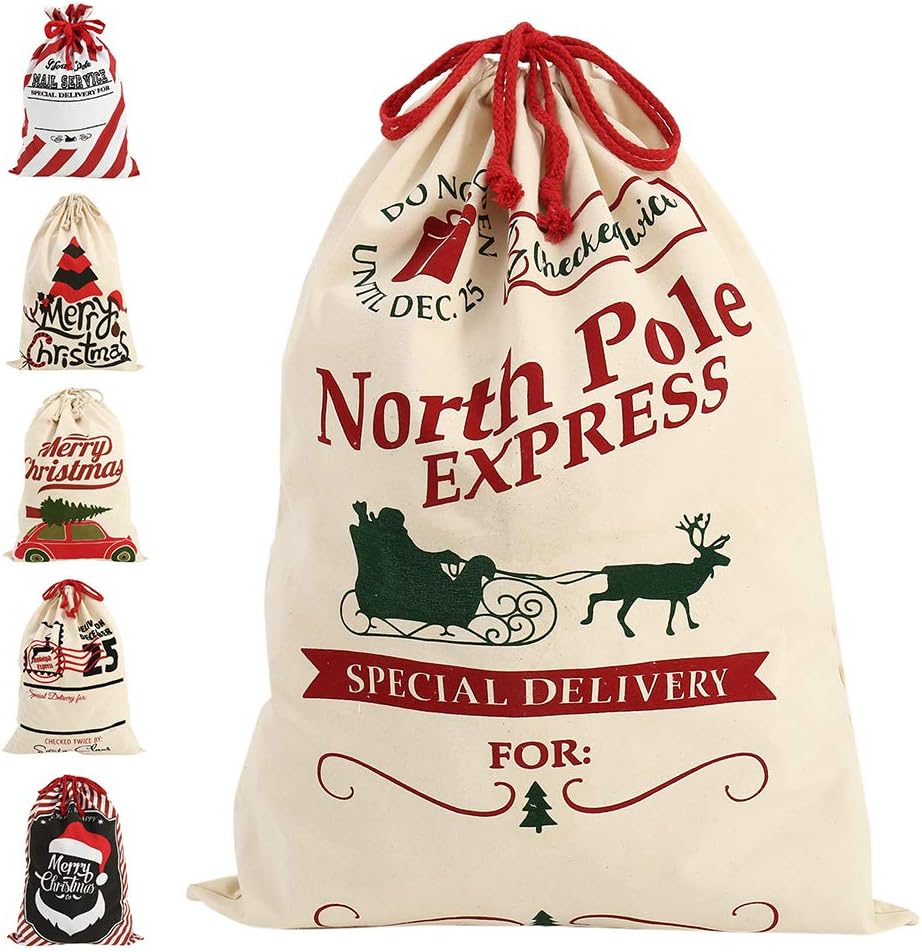 Wrightus Christmas Decorations Santa Sack Personalized for Kids Canvas Burlap Blank Bag Drawstring Special Delivery Extra Large Size 27.5"x19.5" (Color 4)