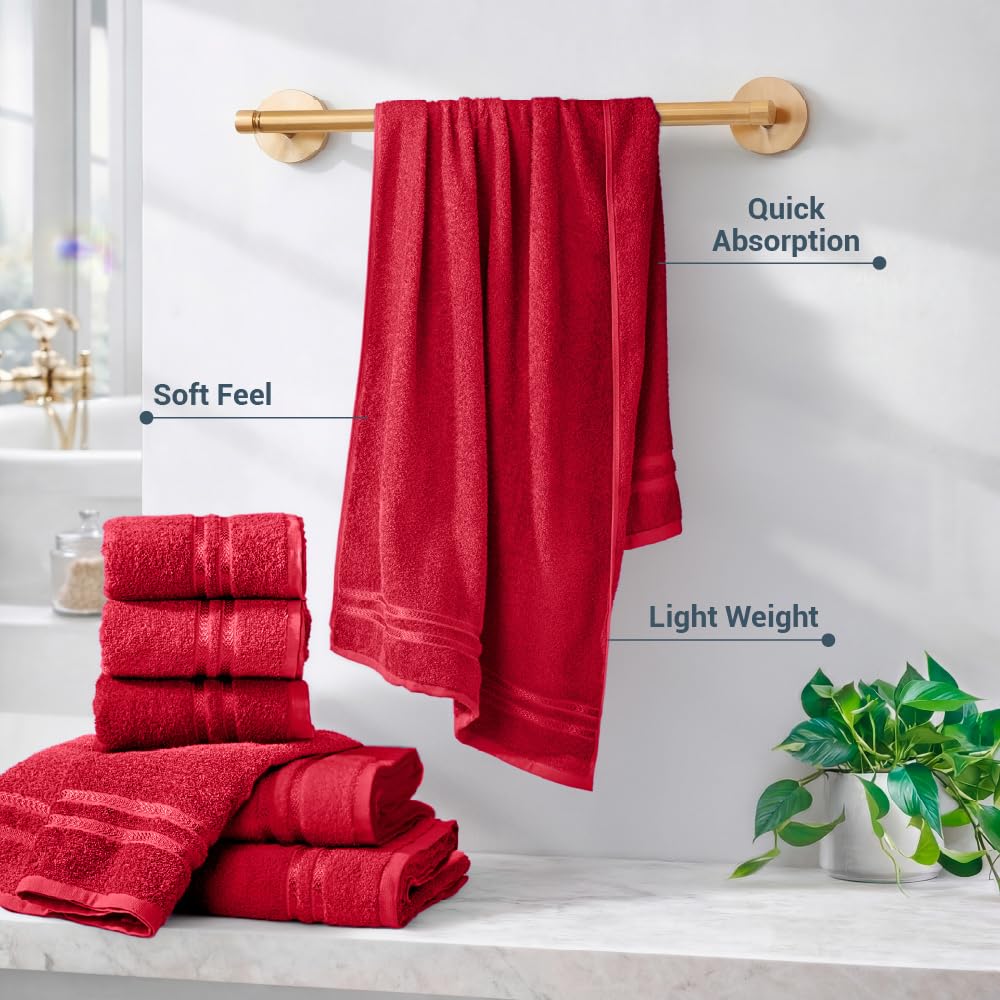 Welspun 100% Cotton Quick Dry Bath Towel - Red -6