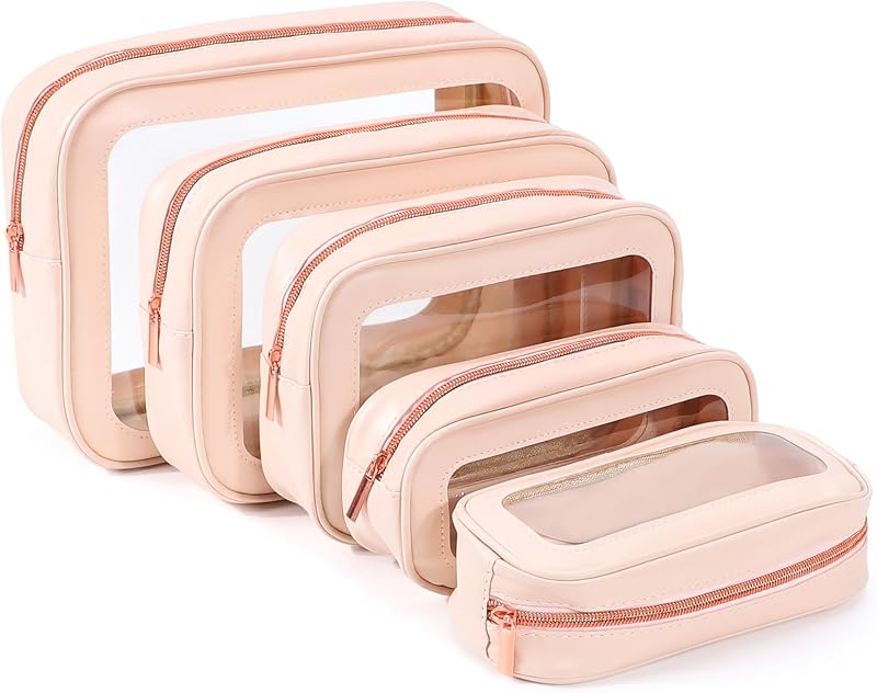YOPCDJ Conjunto com 5 Necessaires Organizadoras de Viagem em TPU, com Zíper, Rosa