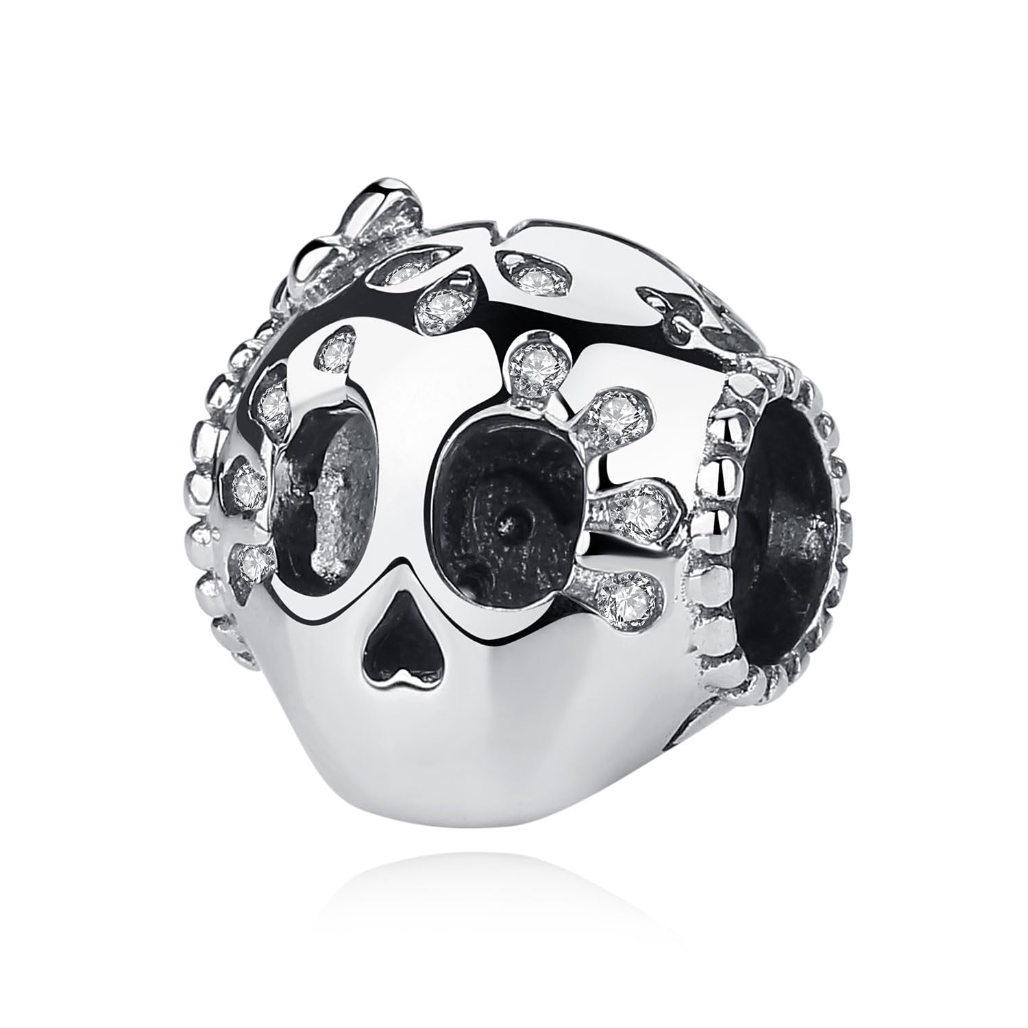 Abalorio de calavera de plata de ley 925 con circonitas para pulsera Pandora 5