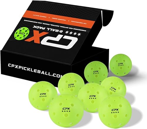CPX - Paquete de 8 pickleball para exteriores, sin costuras y de larga duración, ideal para principiantes, profesionales y clubes