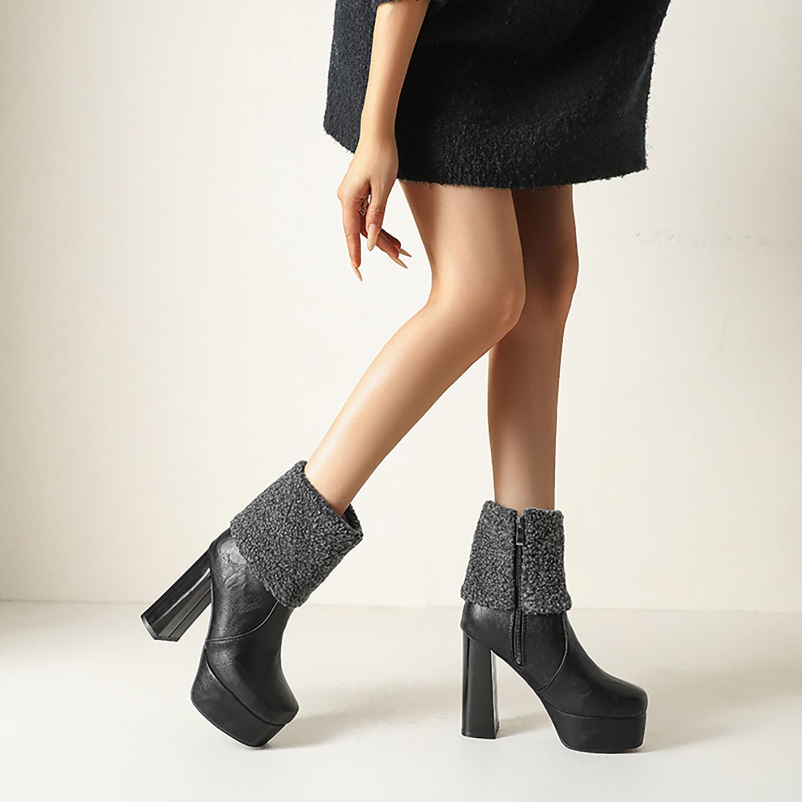 Generico Stivaletti Donna Platform, Tacco Largo Alto per Inverno