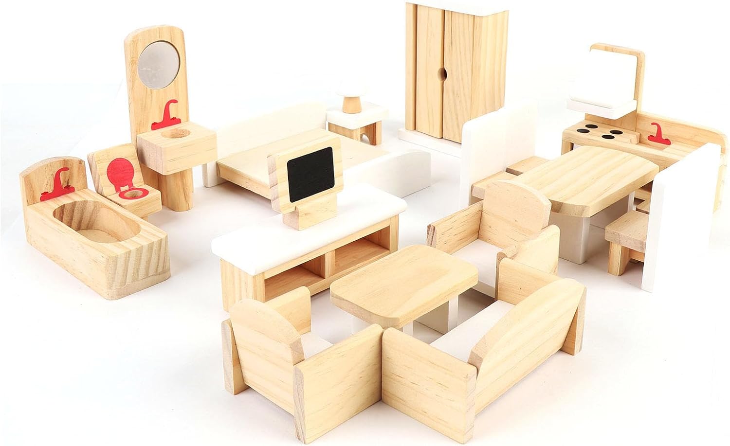 JTLB Wooden Furniture Accessories Playset Role Playing Solid Wood Furniture Toys for Children
