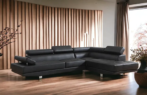 Liveasy Furniture Faux Leather Sectional Sofa Set in L Shape, 106'' Sectional Living Room Furniture Sets (PU Black)