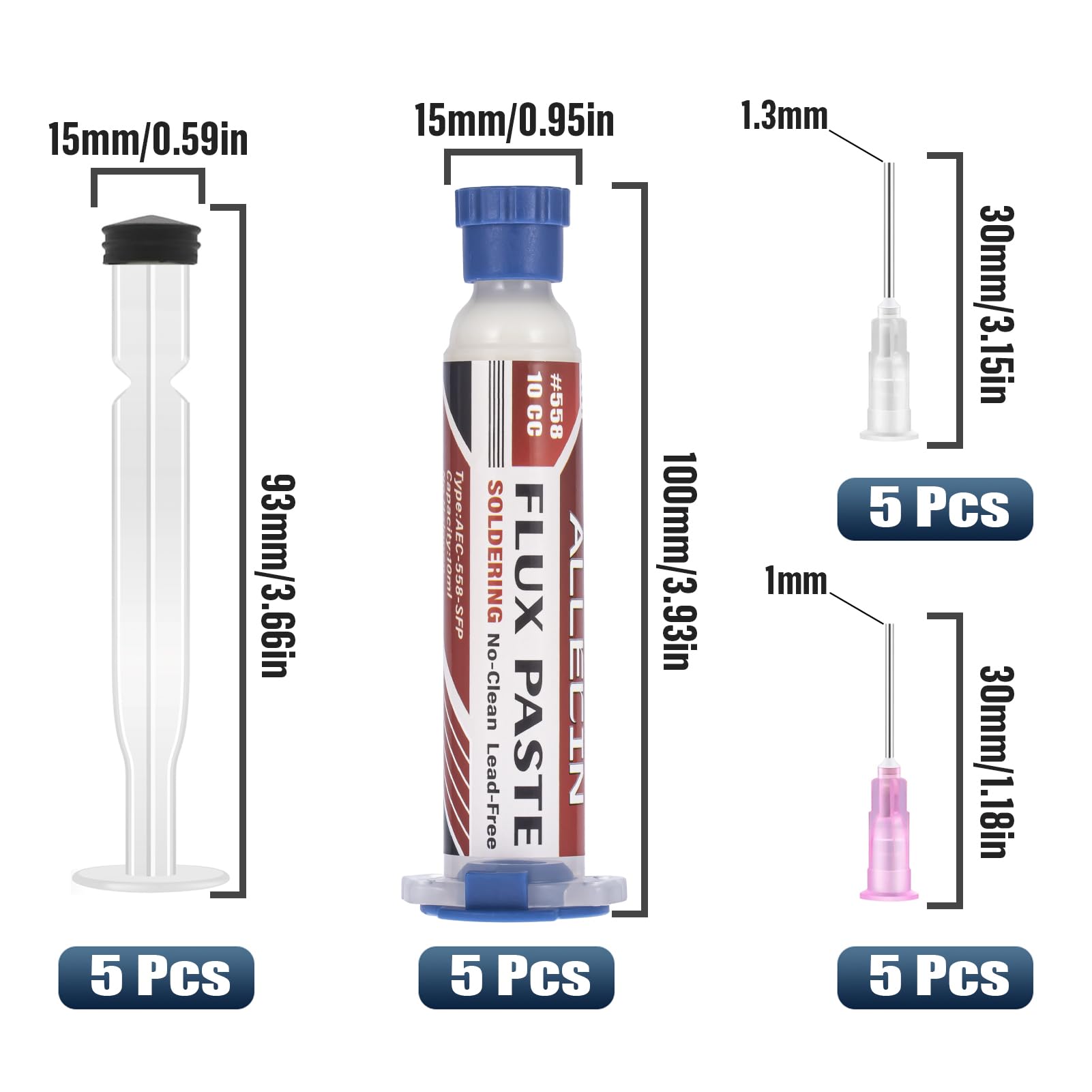 5 Pezzi 10mL Flussanti per Saldatura Senza Piombo 10CC Solder Flux Paste No Clean Flussante Flusso per Pasta Saldante alla Colofonia AEC-558 con Asta di Spinta e Ago per PCB SMD BGA