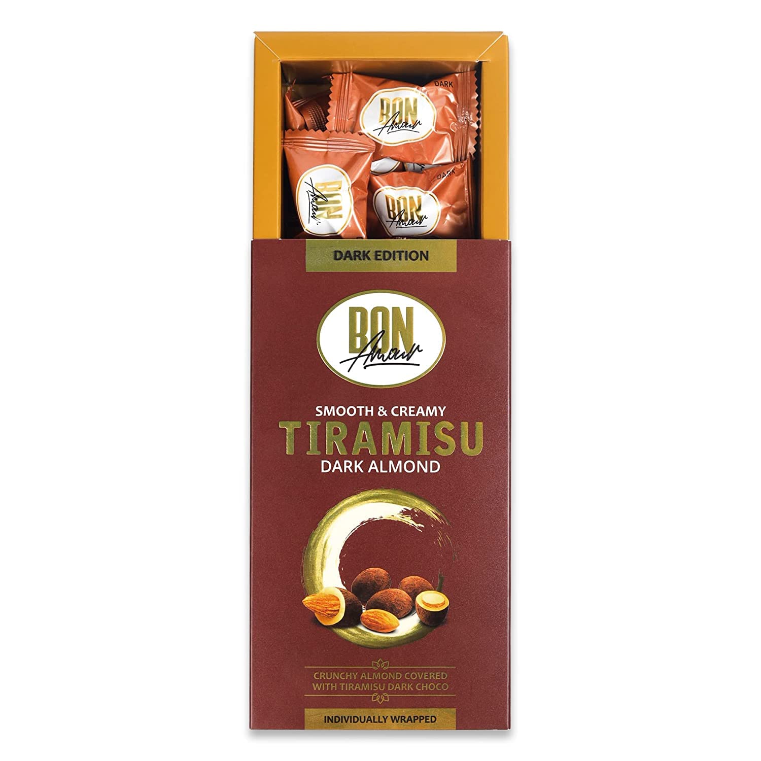 Bon Amour by Sapphire - Tiramisu Almonds Dark Chocolate I Extra Smooth & Creamy Chocolates with Nuts I Crunchy Almond Covered With Milk Choco, 80gm | Nutritious and Nutty Crunch (B0BSV5725B) Amazon Price History, Amazon Price Tracker