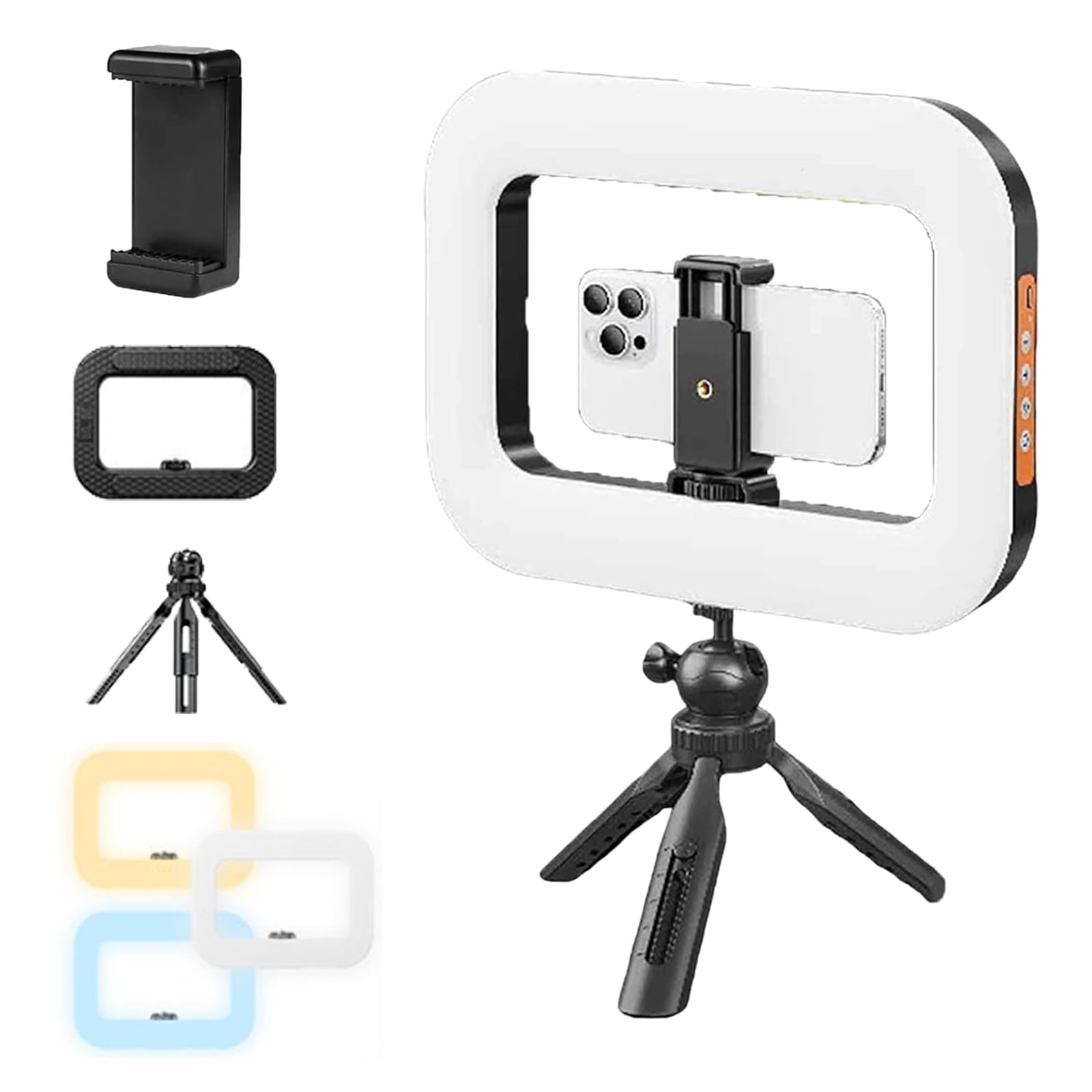 Rechargeable Selfie Portable Ring Light – Adjustable Bicolor Fill Light, Portable LED Ring Light Selfie Phone Video Stabilizer, with Cordless Square