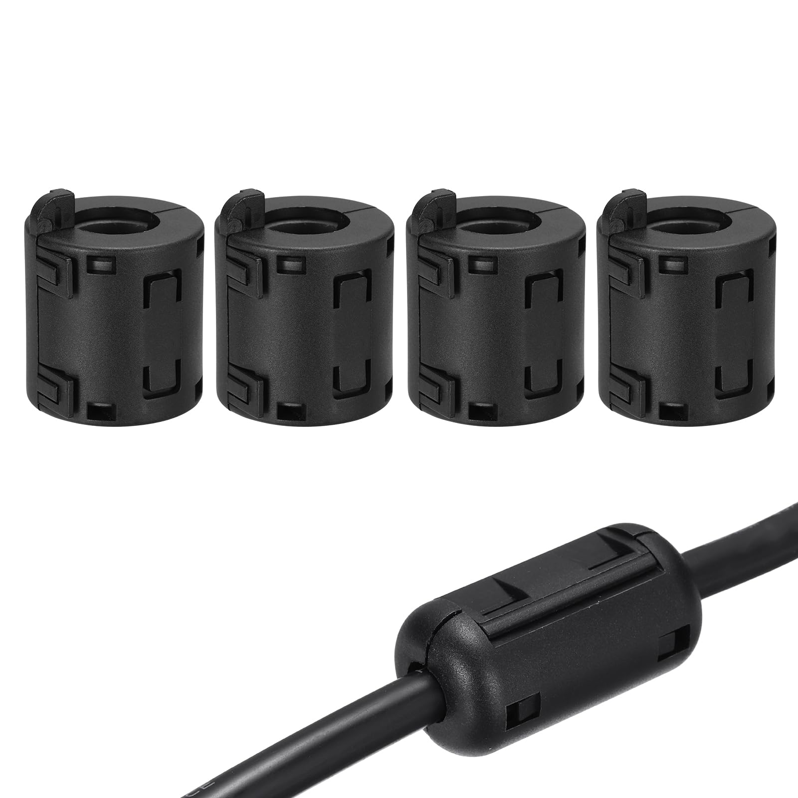 sourcing map Lot de 4 anneaux en ferrite à clipser, filtre anti-bruit RFI EMI pour câbles de données audio vidéo USB de 16 mm, pour réduction des interférences, noir