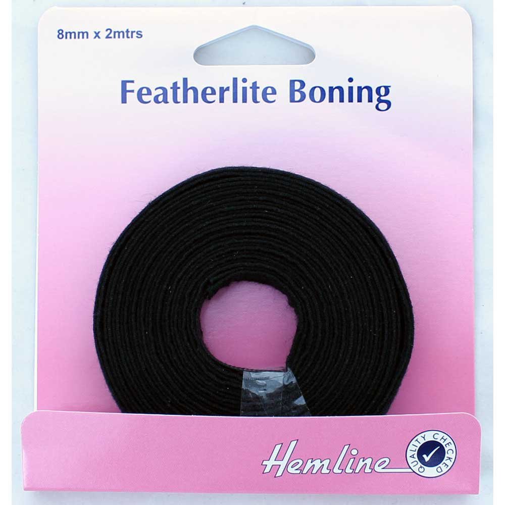 Hemline H696.8.B | Black 100% Cotton Featherlite Boning 8mm x 2m