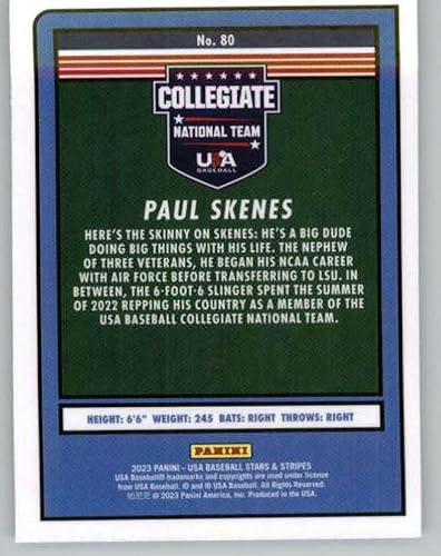 Miniatura 2 de Panini USA Stars and Stripes #80 Paul Skenes USA Baseball Collegiate National Team RC Novato Béisbol Tarjeta de intercambio de béisbol 2023