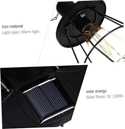 Miniatura 7 de DOITOOL Lámpara solar de hierro forjado, luces colgantes de jardín, luz colgante de energía solar, lámpara de araña negra al aire libre, decoración