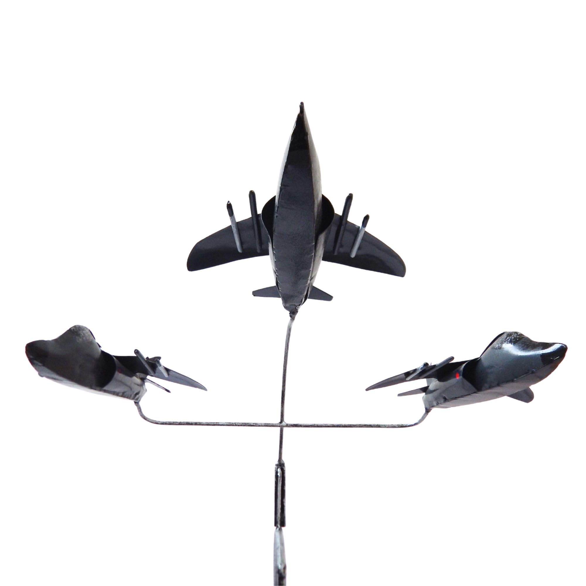 Metal Wind Vane Rocker - Harrier Jump Jet Formation, 3 Planes, Garden Decor, Kinetic Rocxking Design