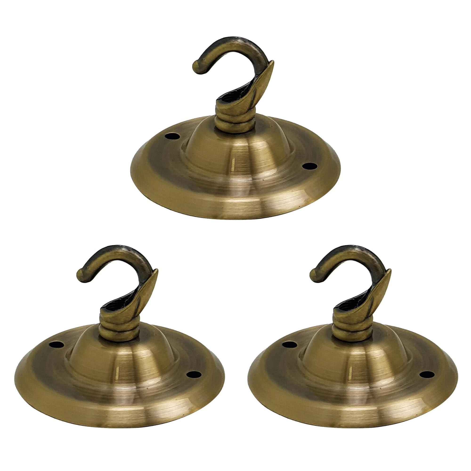 Ledsone Green Brass Pack Of 3 Ceiling Rose Hook Plate Metal 75Mm Ceiling Light Fitting With Accessories For Chandeliers Pendant Lights Wall Lamps Hanging Lights Planters Decorations