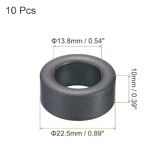 PATIKIL Ferrite Toroid Core 22.5mm x 13.8mm x 10mm, 10 Pack Transformer Inductor Coil Ring, Black