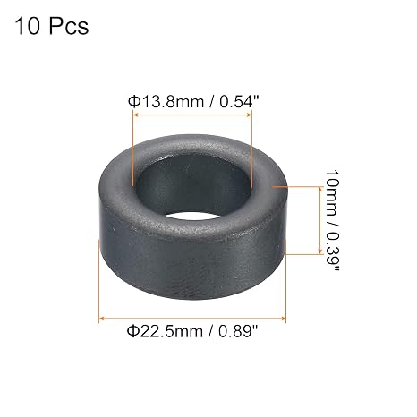 PATIKIL Ferrite Toroid Core 22.5mm x 13.8mm x 10mm, 10 Pack Transformer Inductor Coil Ring, Black