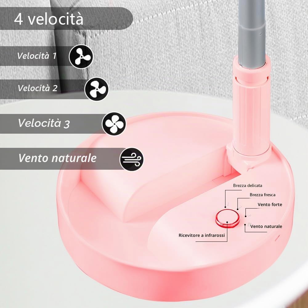 Unitedtime, ventilatore da tavolo e da tavolo, ventilatore portatile da viaggio, alimentato a batteria o USB, regolabile in altezza, pieghevole, con telecomando e timer, 4 impostazioni di velocità