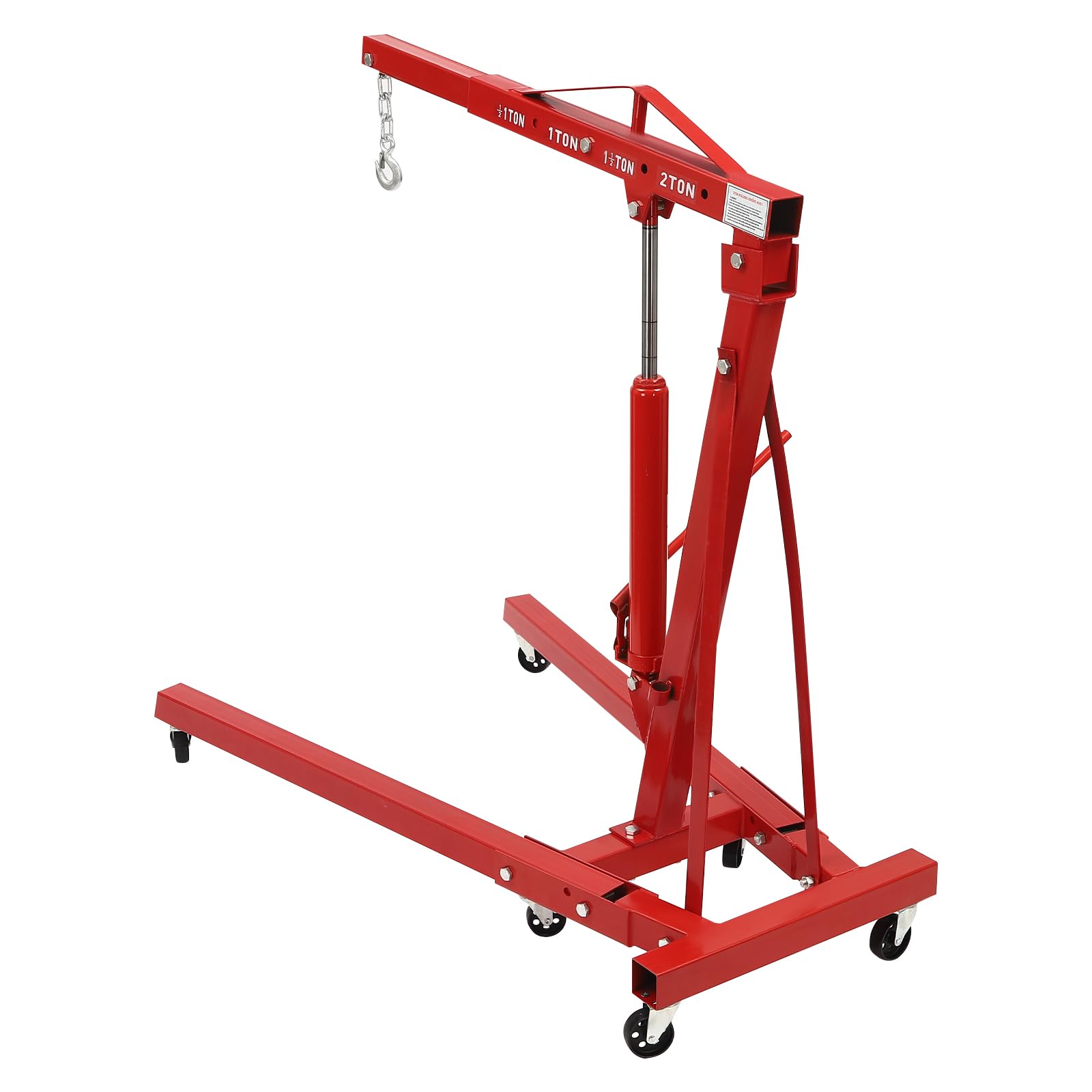 Grúa de elevación de motor 2T plegable, grúa de taller con ruedas, elevador hidráulico hasta 2,1 m de altura de elevación, elevador de carga de acero para garaje y taller (Rojo)