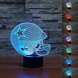 3D Night Light Table Desk LED Lamps 7 Colors Change Decor Atmosphere Illusion Lamp with USB Cable Smart Touch Button Control (Football Helmet)