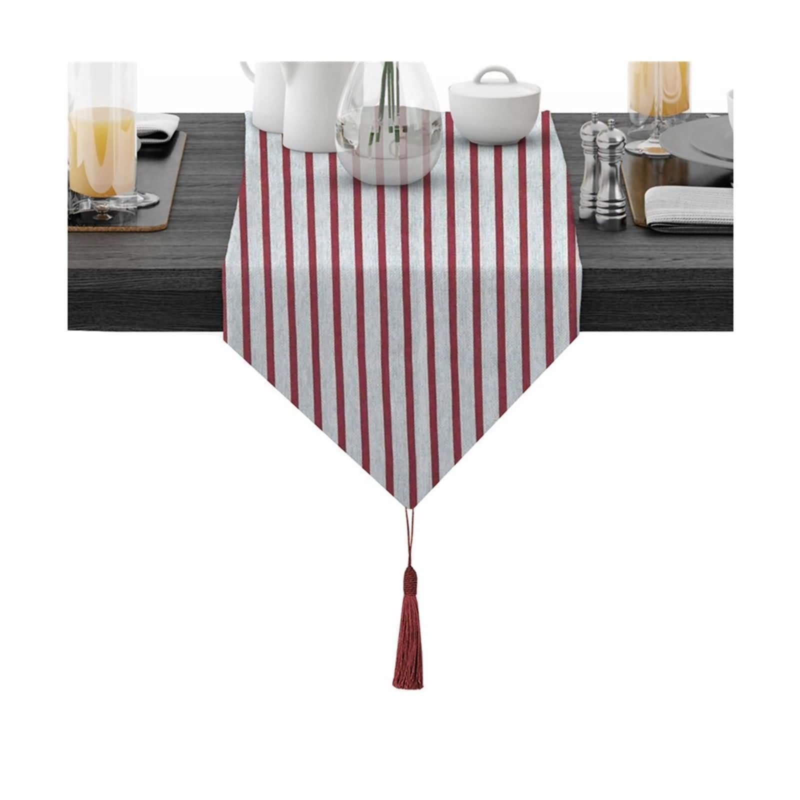 Tischläufer Herbst, Tischdecke Vintage aus Baumwolle Streifenmuster Rot 30x320CM für Feiertage Küche Hochzeit Dekor