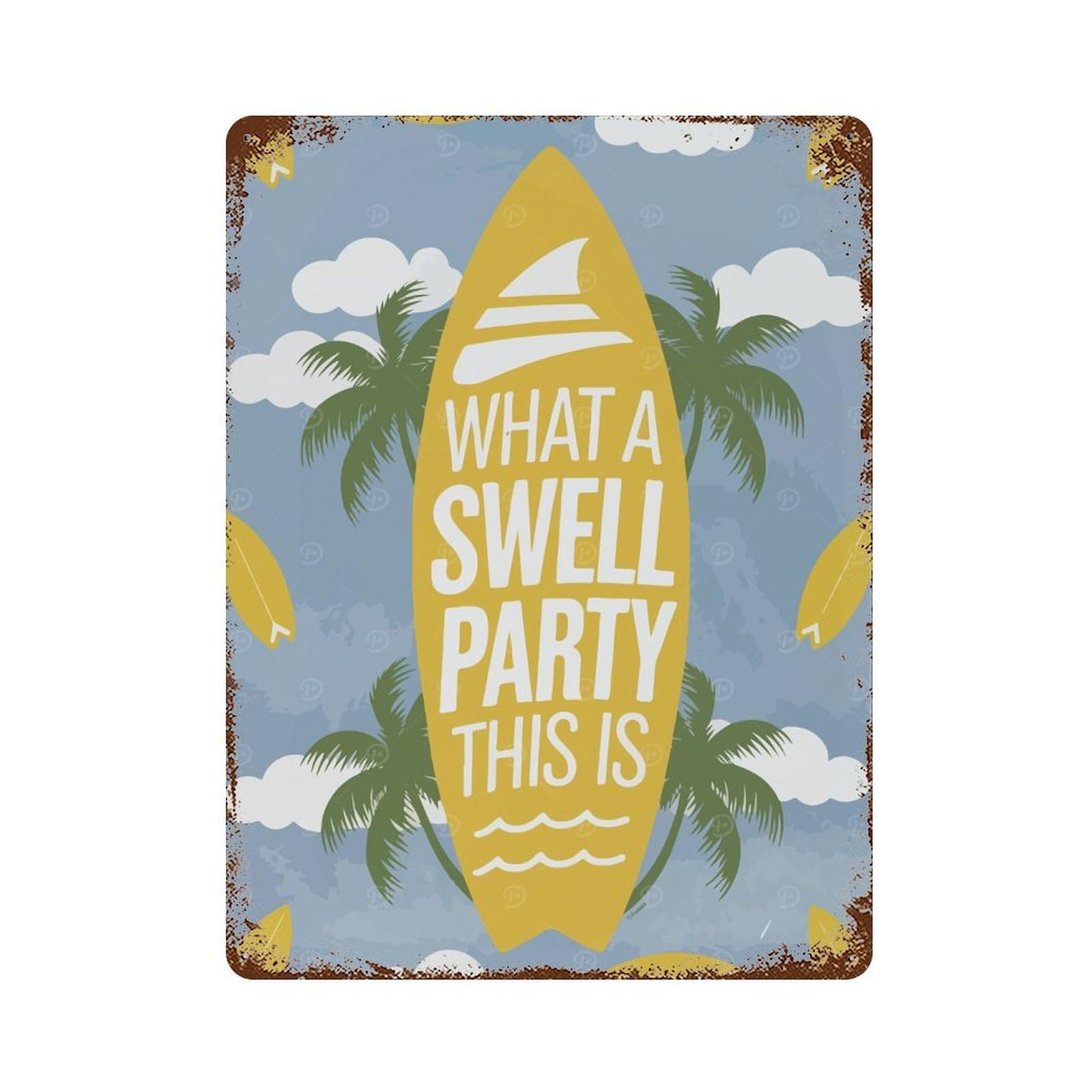Rust Effect Surf Party Poster Distressed Metal Wall Sign 15.7"x11.8", Farmhouse Wall Decor for Office, Studio And Wall Decor