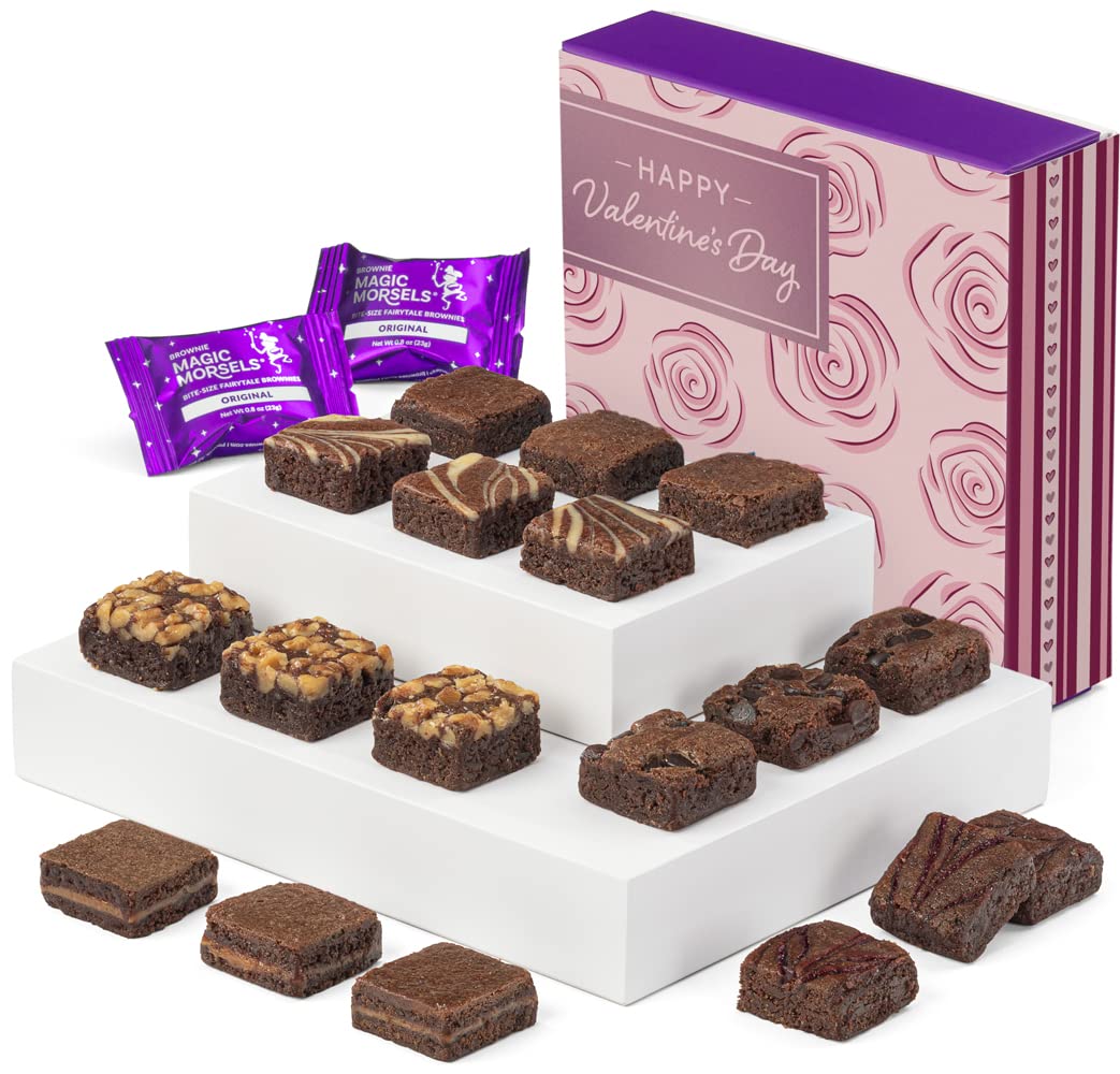 Valentine Magic Morsel 18 Individually Wrapped Gourmet Chocolate Food Gift Basket - 1.5 Inch x 1.5 Inch Bite-Size Brownies - 18 Pieces - Item SV418
