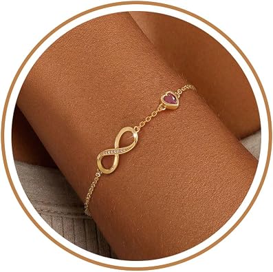 ZHESHY Infinity Birthstone Bracelets for Women Gold Charm Bracelets Non Tarnish Dainty 14K Gold Plated Heart Love Bracelets Birthday Jewelry Valentines Day Gifts for Anniversary Wife Girlfriend Her