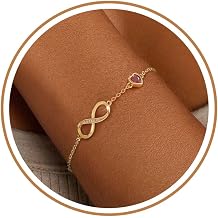 ZHESHY Infinity Birthstone Bracelets for Women Gold Charm Bracelets Non Tarnish Dainty 14K Gold Plated Heart Love Bracelets Birthday Jewelry Valentines Day Gifts for Anniversary Wife Girlfriend Her